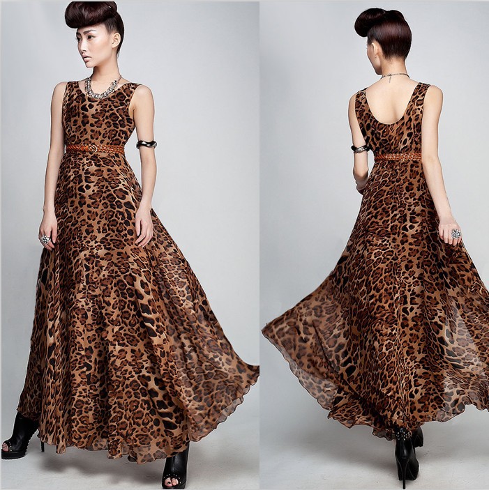 Free shipping fashion dress / chiffon dress / ladies' dress /Leopard Dress 3-size S, M, L