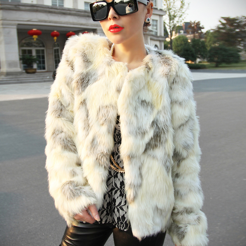 Free shipping, fashion faux fur coat female short design long-sleeve patchwork outerwear