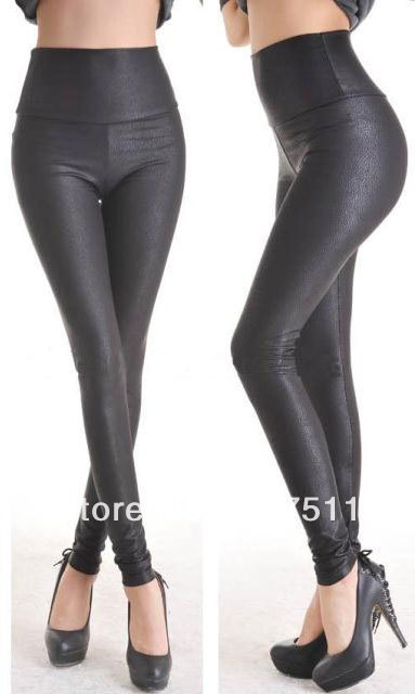 Free Shipping Fashion Faux Leather Leggings Women Black/Red/Leopard Pants High Waist Cincher Soft Tights Slimming Legging LC7748