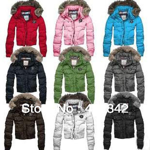 Free Shipping Fashion Feather  Women Fur Collar Down Coat Outware Warm Short Winter Jacket Clothes 6 Color Size:S M L