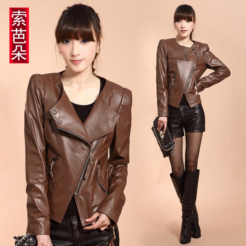 Free Shipping Fashion genuine leather ladies 2012 autumn motorcycle jacket leather jacket coat sheepskin leather clothing p057