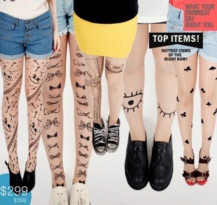 Free shipping fashion HARAJUKU style print stockings pantyhose for women  ladies' socks 6 piece/ lot