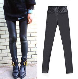 Free shipping Fashion high waist black dull faux leather legging matte light leather trousers plus size female autumn and winter