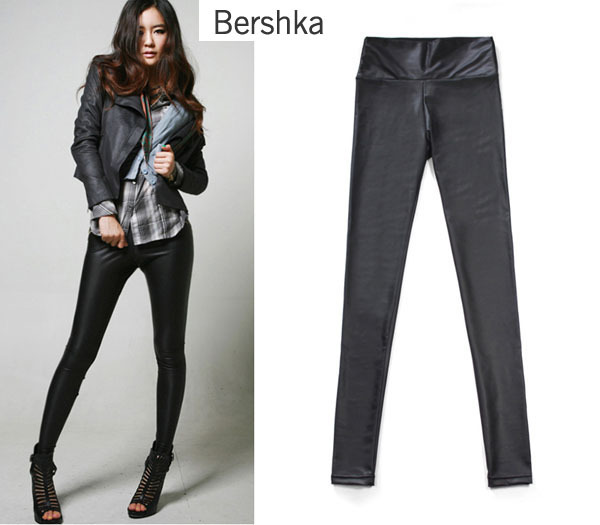 free shipping Fashion high waist matte faux leather pants women's tight legging black casual pants