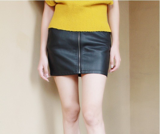 Free shipping Fashion hm 2012 zipper leather skirt slim hip slim bust skirt short skirt