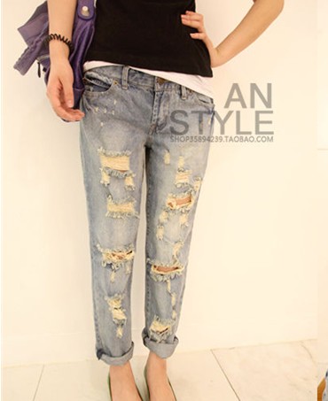 Free Shipping Fashion hole loose plus size casual harem pants jeans beggar pants female 2013 spring