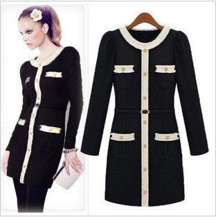 free shipping fashion knit long-sleeved black dress women's round collar cherry  dreeses women winter clothing retail /wholesale