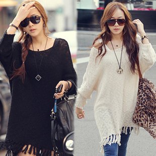 [Free shipping] fashion korean style long sleeve/o-neck women's sweaters,2 colors Wholesale/Retail