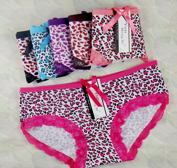 Free shipping Fashion lace panties bow Leopard women briefs 95%cotton underwear M,L,XL Multi-colors 7pcs/lot