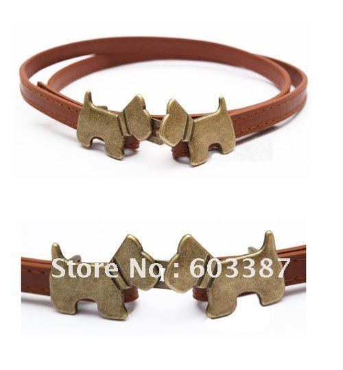 Free shipping-Fashion ladies' belt with cute dog buckle,Women PU leather belt,Ladies' waistband, waist belt,6 pcs/lot,mix colors