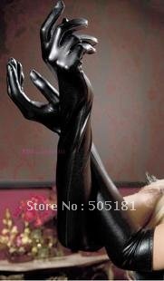 Free Shipping Fashion Ladies Sexy Faux Leather Gothic Fetish Clubwear Gloves Hip-pop Jazz Five Fingers Long Gloves Black,15pair