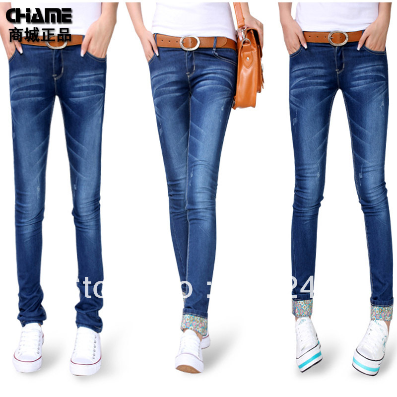 FREE SHIPPING,fashion ledies jeansChame2012 autumn two ways pencil denim trousers female plus size,hot  sale jeans