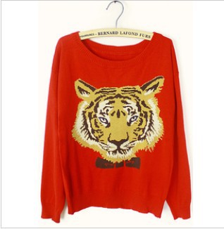 Free Shipping Fashion Loose Tiger Casual Pullovers For Women Long Sleeve Sweaters Knitwear High-Elastic 4 Colors SW-084