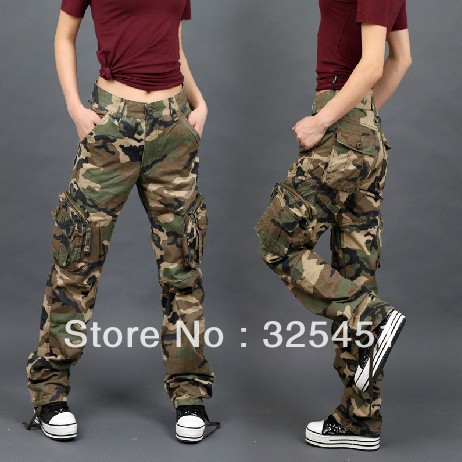 Free shipping fashion lovers design high waist Camouflage pants female trousers overalls casual pants cargo pants