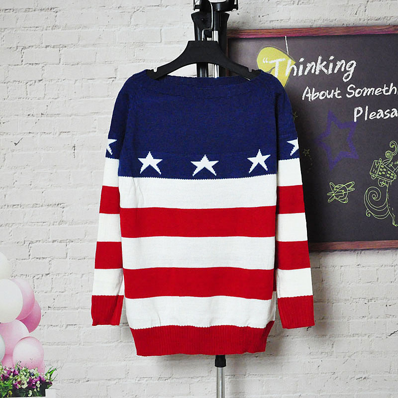 Free Shipping Fashion Lovers' Knitted Sweater Flag Pullovers For Women Knitting Stripe Sweaters SW-011