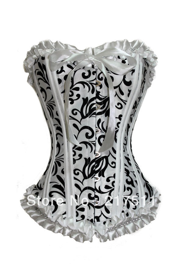 Free Shipping Fashion new 2013 Women Corset and Busties Satin Pleated Bow Waist Cincher Sexy Lingerie Tops StraplessWhite LC5265