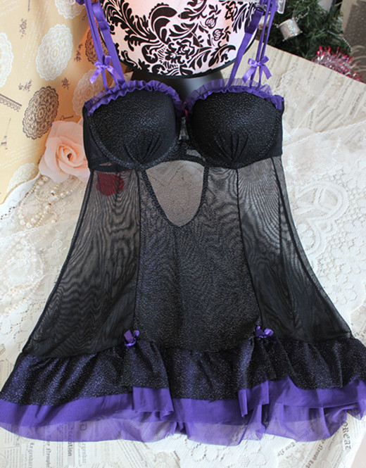 Free shipping Fashion nightgown sexy temptation pad nightgown lace tulle translucent nightgown