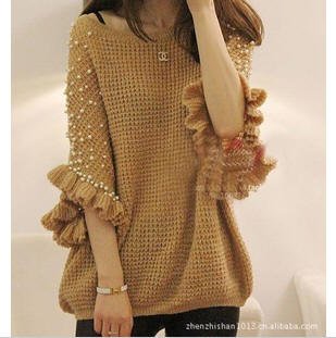 free shipping,fashion&novelty,Pearl nail bead,Free Size,Women's loose and comfortable Sweaters/Knitwear/Ladies' knitted sweater