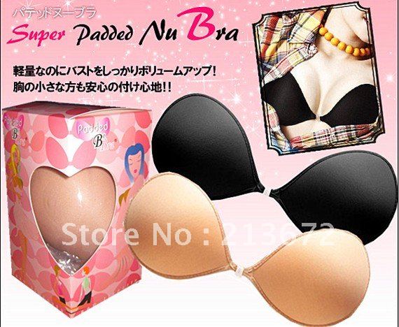 free shipping-Fashion Nu Bra Devine Body Silicone Bra Silicone Invisible Freebra-2 pairs(skin color&black)/lot-2 color 4size