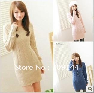 Free Shipping Fashion O-neck knit sweaters women dress