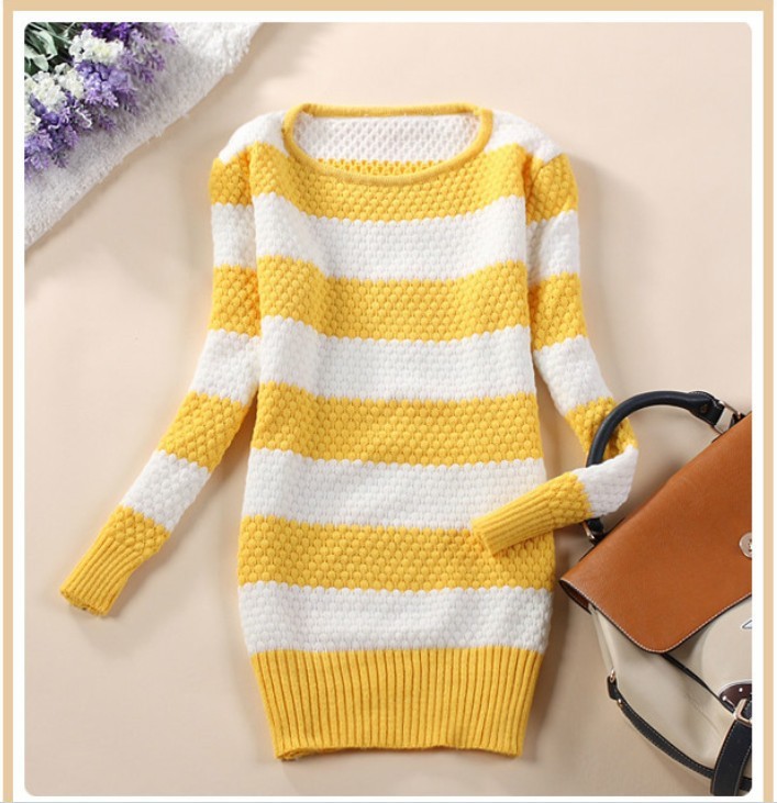 Free shipping Fashion O-Neck knitted sweater women pullover long sleeve stripe sweaters pullovers