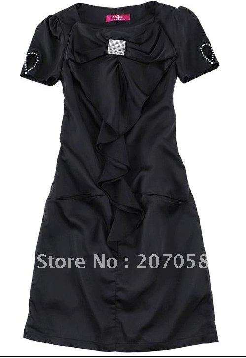 Free shipping fashion OL dress with bow and ruffles on front part 4XL