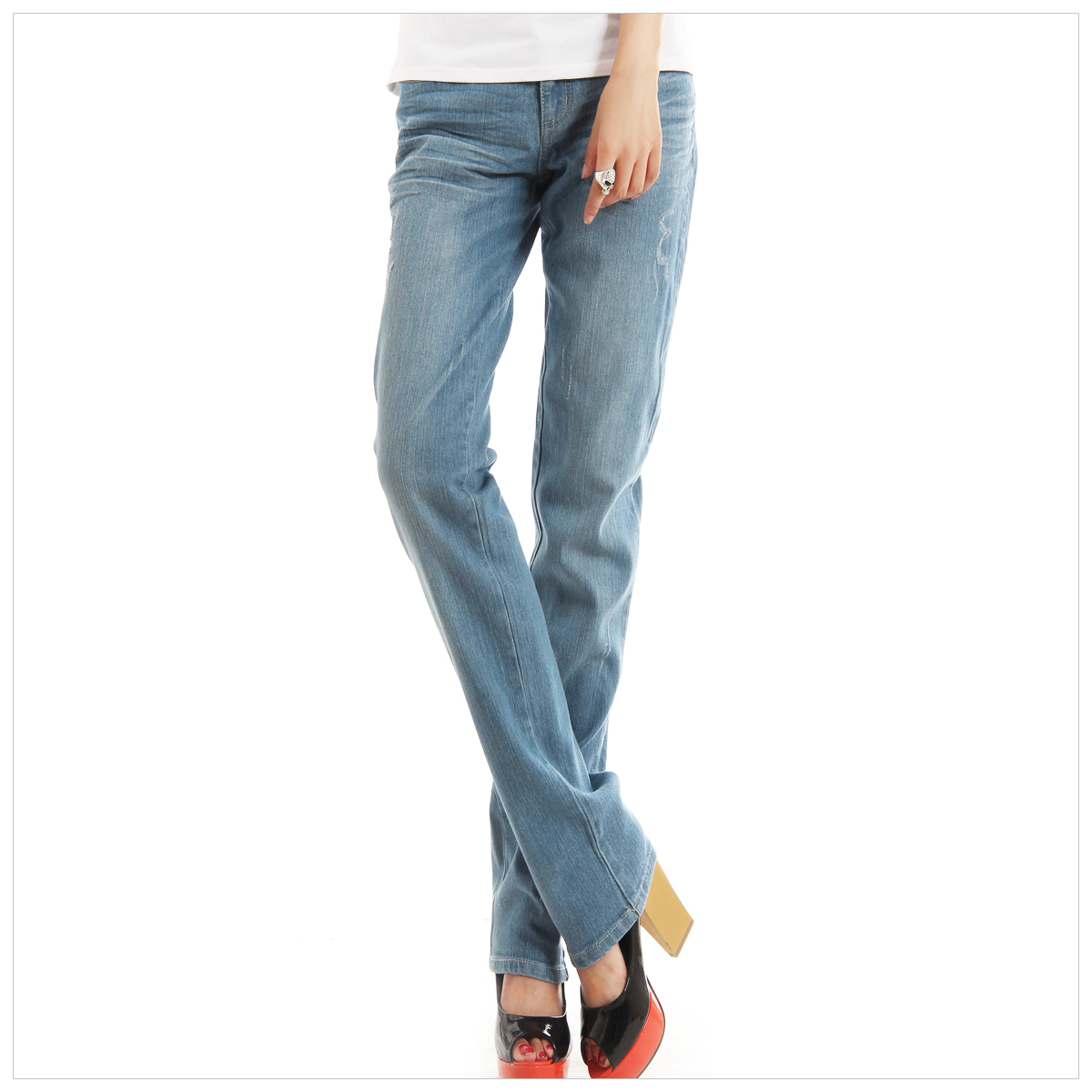 Free Shipping Fashion pants water wash 100% cotton light blue cat's claw jeans skinny pants pencil pants