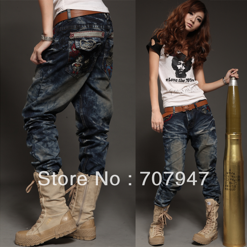 Free shipping Fashion pants women jeans denim trousers 2013 personalized baggy jeans casual denim harem jeans Wholesale