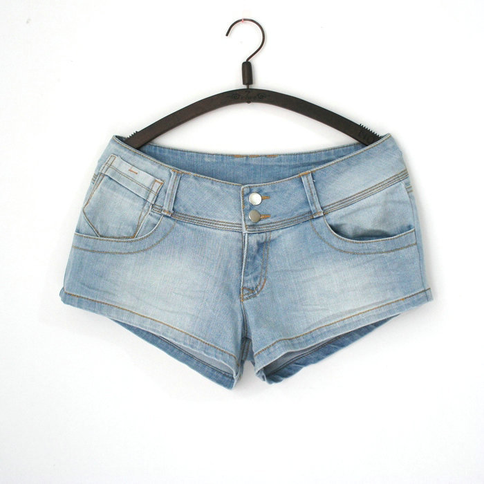 Free Shipping Fashion plus size 2012 low-waist jeans light blue denim shorts female