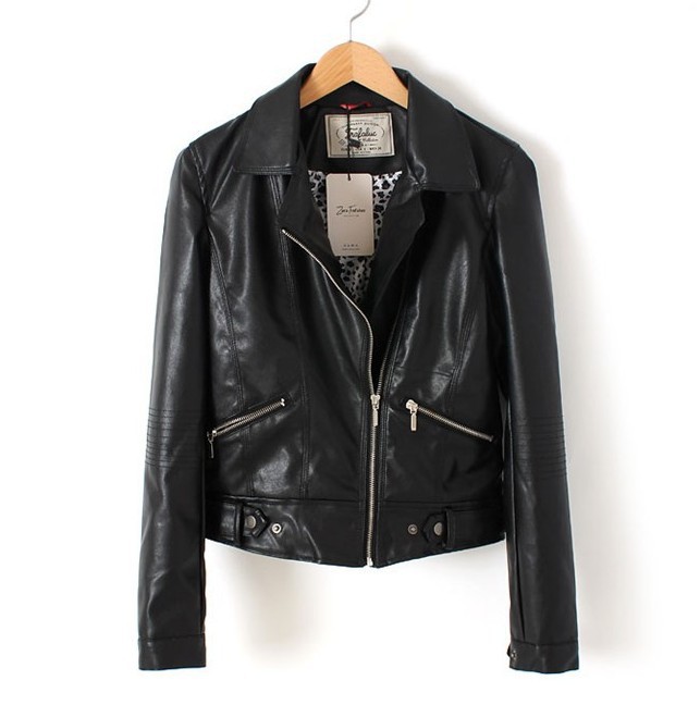 free shipping fashion pu leather women's leather coat leather jacket turn down collar