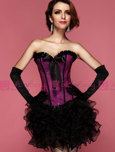 Free Shipping Fashion Purple Classic Lace Trimmed Boning Corset