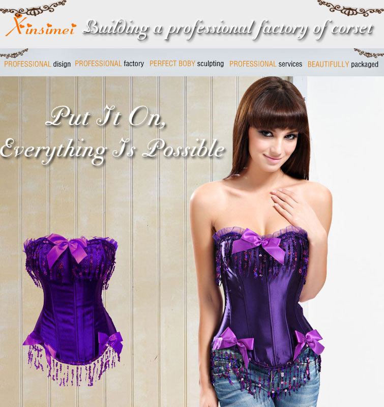 Free Shipping Fashion Purple Overbust Corset TOP