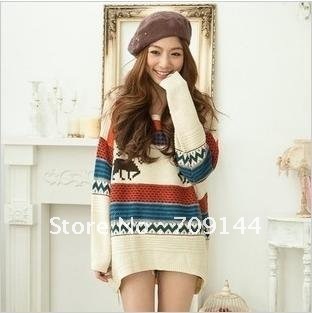 Free Shipping Fashion Relaxed sweet deer pattern sweater woman coat