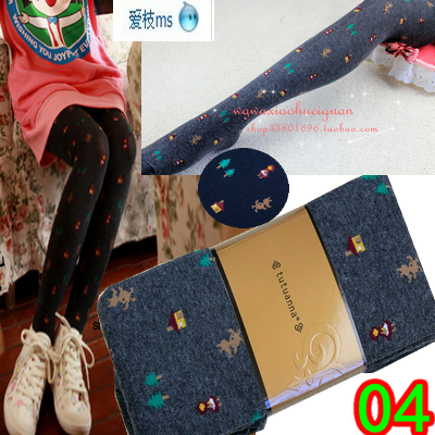 Free Shipping Fashion Retail Autumn Winter warm Thin Colorful christmas trees Women's Knit cotton Leggings Tights Pantyhoses