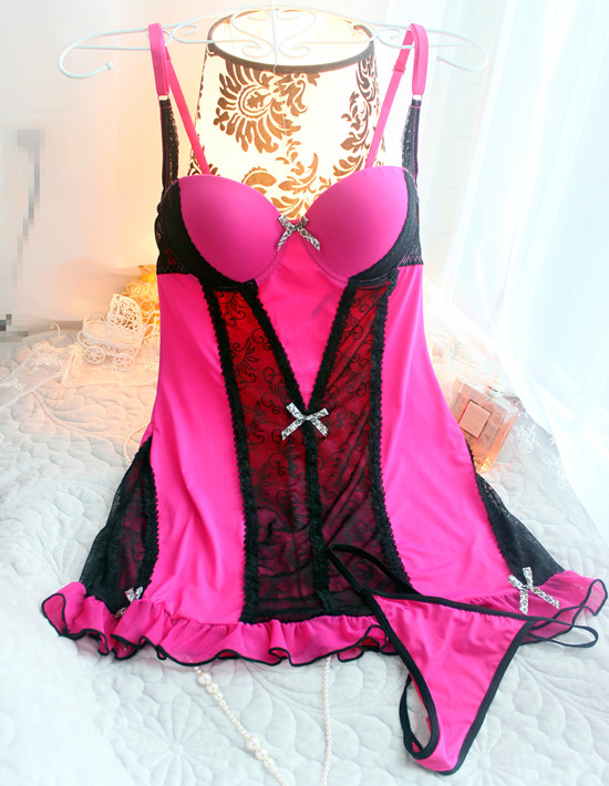 Free shipping!Fashion sexy women's sleepwear rose cutout lace ruffle spaghetti strap nightgown t