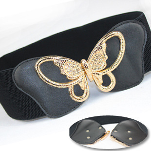 Free Shipping, Fashion Simple Black Butterfly Leather Belt Waistband for Women 1097