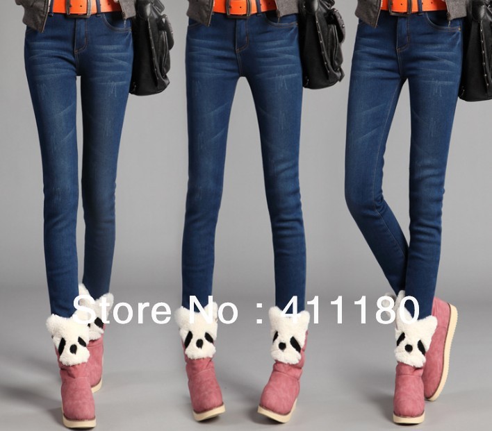 Free shipping Fashion Skinny Jean Warm, Wonen's clothing denim pants, comfortable thick for winter style 7531