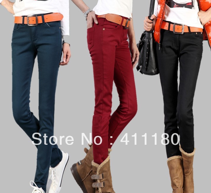 Free shipping Fashion Skinny women's Jean Warm, comfortable thick with fleece lining for winter style 3370