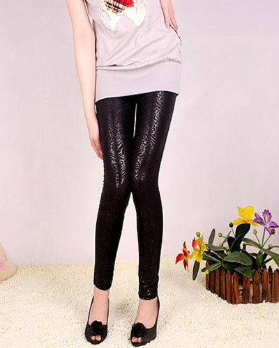 Free Shipping Fashion Sleek Faux Leather Leggings Animal Print Pants Skinny Ladies Footless Tights