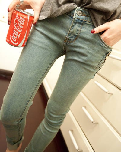 Free Shipping Fashion spring water wash slim all-match tight-fitting jeans trousers female