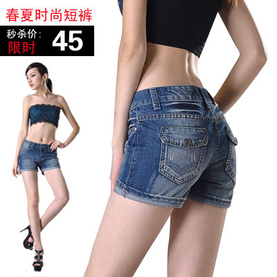 Free Shipping Fashion straight fashion all-match shorts denim shorts female plus size roll-up hem shorts