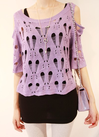 Free shipping Fashion strapless cutout top hole knitted shirt strapless sweater