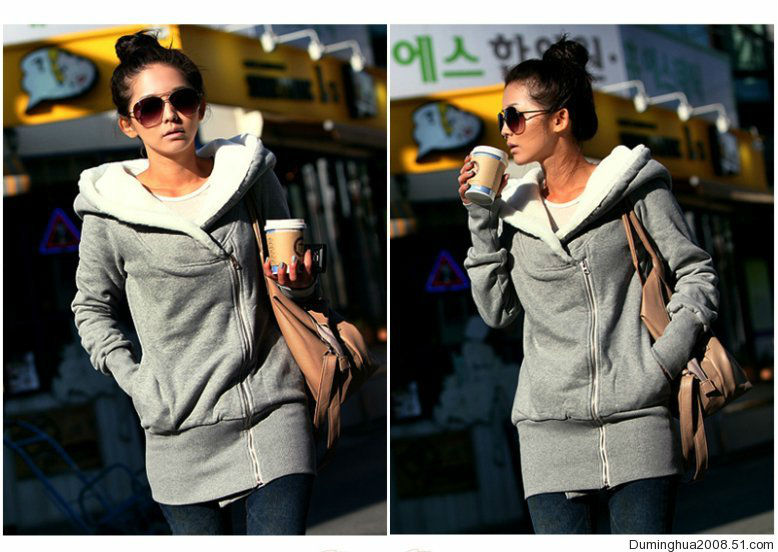 Free Shipping Fashion Stylish Korea Women's Hoodie Coat Warm Zip Up Outerwear