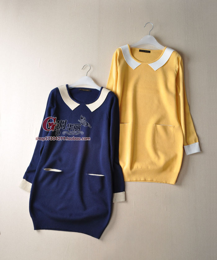 free shipping  - fashion sweet casual loose color block prettifier knit dress op dress 0640