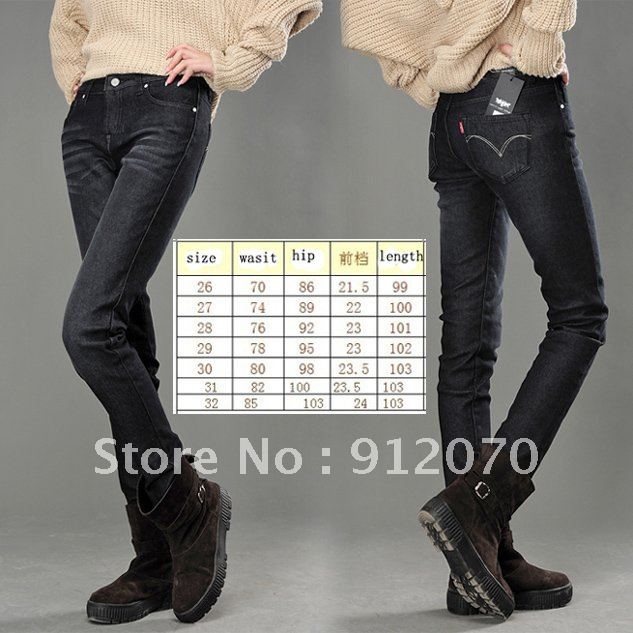 Free Shipping fashion thick straight woman's jeans  black color M-091