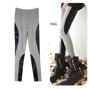 Free Shipping Fashion thin faux leather patchwork legging151 legging