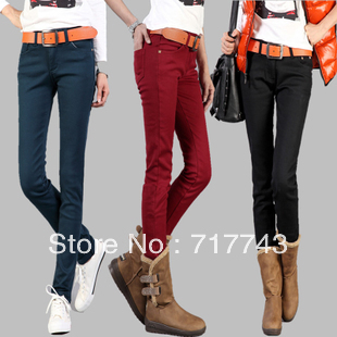 Free Shipping Fashion Velvet Thickening women's jeans Pencil style skinny pants Promotions