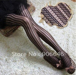 FREE SHIPPING Fashion Vertical stripes pantyhose lace pattern hollow mesh stockings Wholesale 1PC/LOT