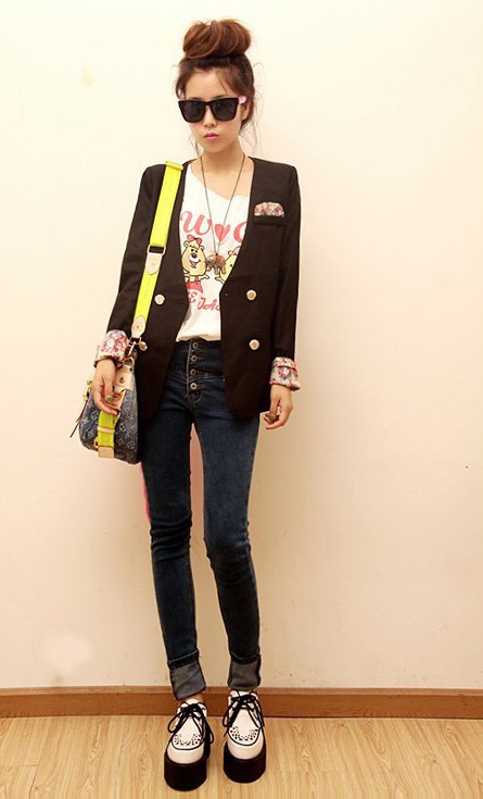 Free Shipping Fashion vintage 2012 high waist double breasted slim skinny jeans pencil pants female 670