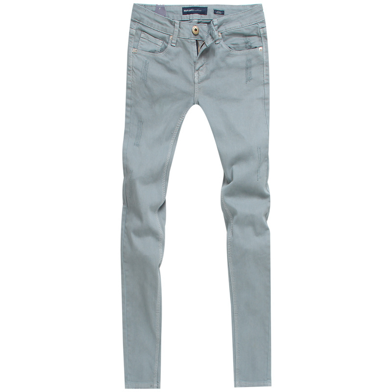 Free shipping, Fashion vintage jeans female skinny pants Light gray whisker scratches pants